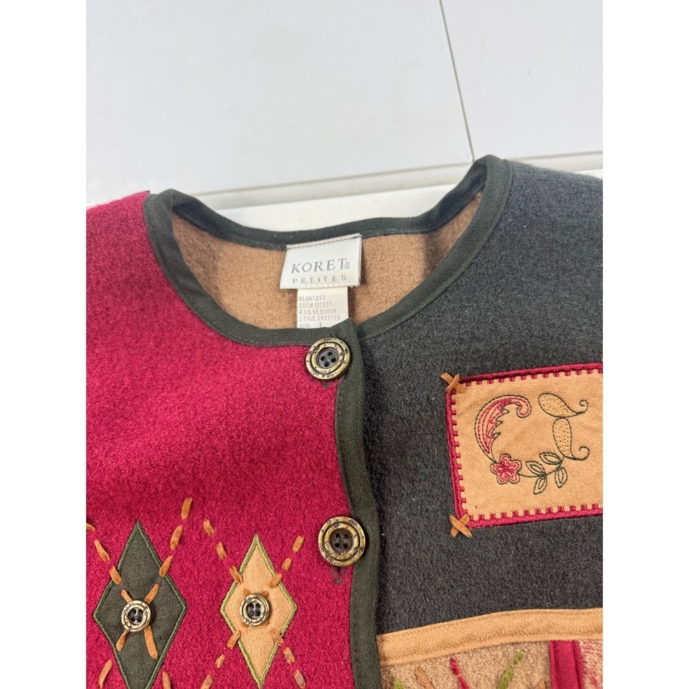 Koret Petites Wool Cardigan Patchwork Button Front Long‎ Sleeve Womens - Picture 5 of 8
